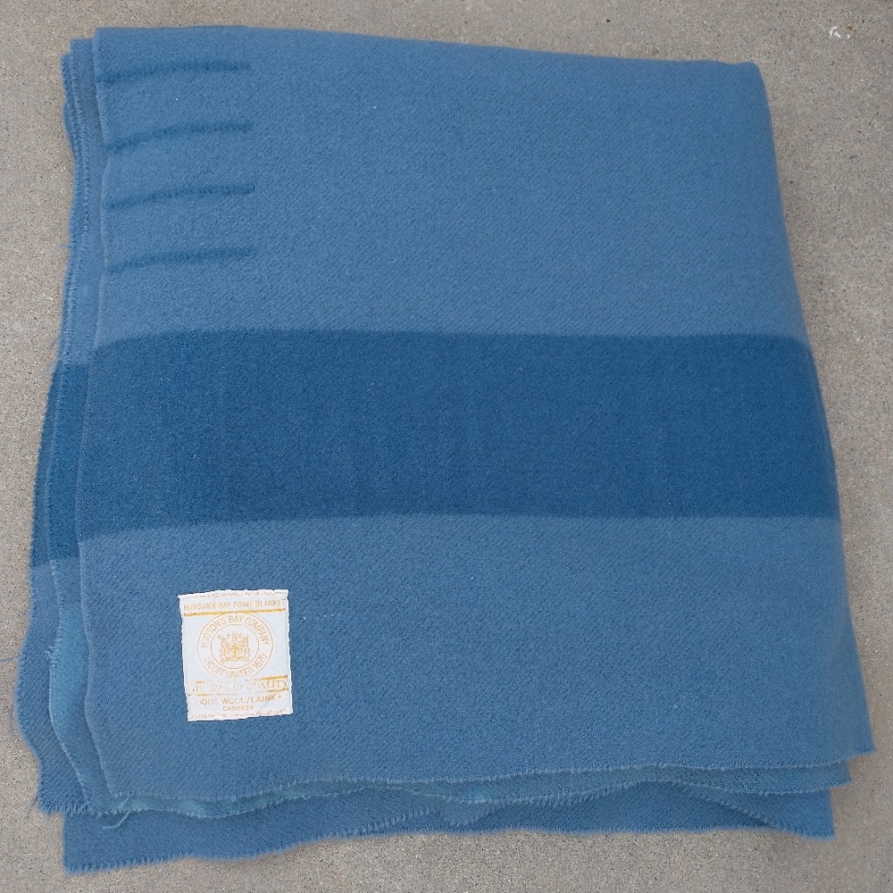 VINTAGE Hudson's Bay Point Blanket 100% Wool (Queen Size Blue) Made in England